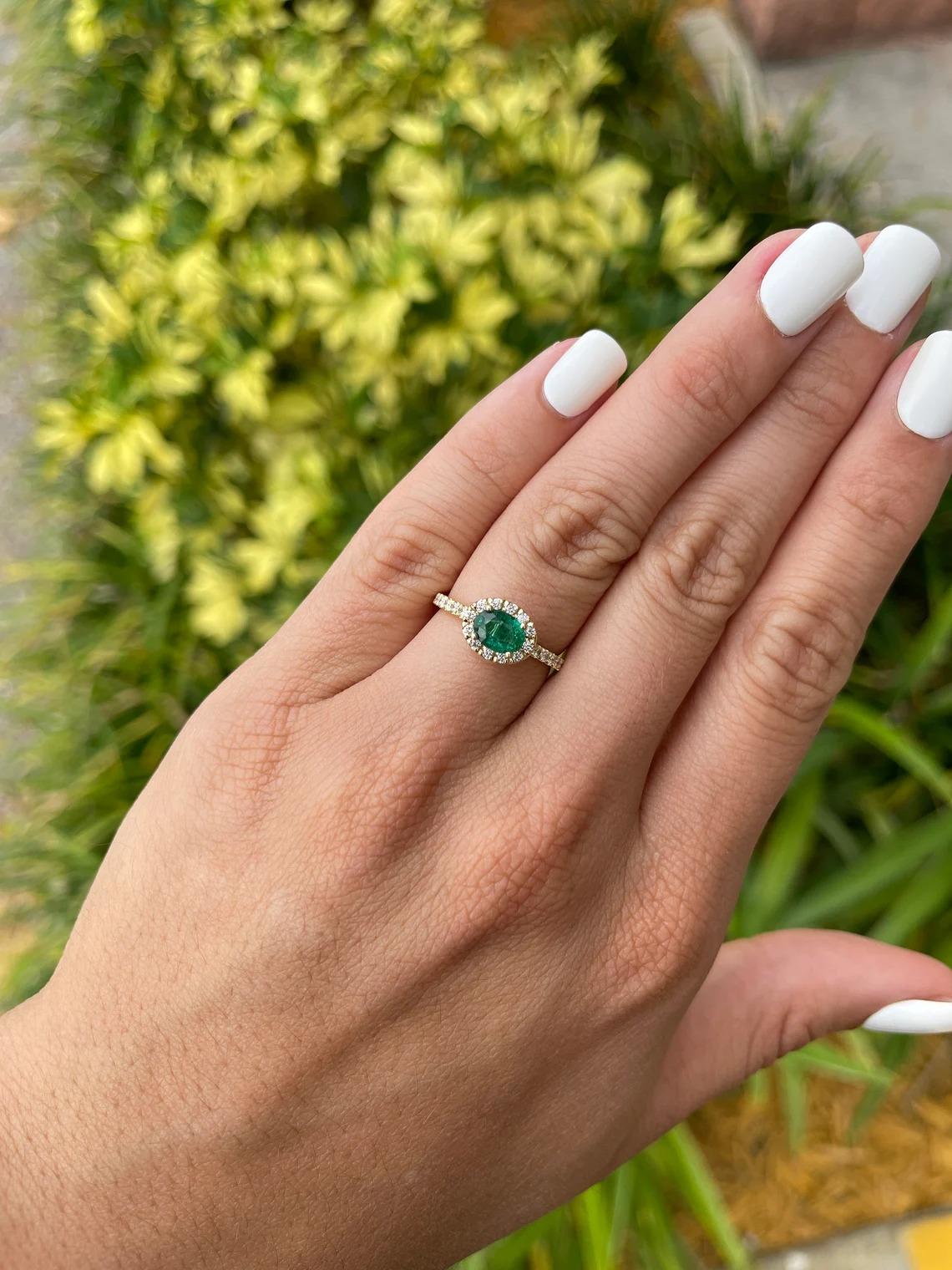 1.57tcw 14K Natural Emerald-Oval Cut & Diamond Halo Engagement Ring In New Condition For Sale In Jupiter, FL