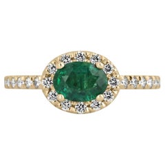 1,57tcw 14K natürlicher Smaragd-Ovalschliff & Diamant-Halo-Verlobungsring mit Halo