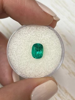1.58 Carat 8x6 Bluish Green Colombian Emerald - Elongated Cushion Cut Gem