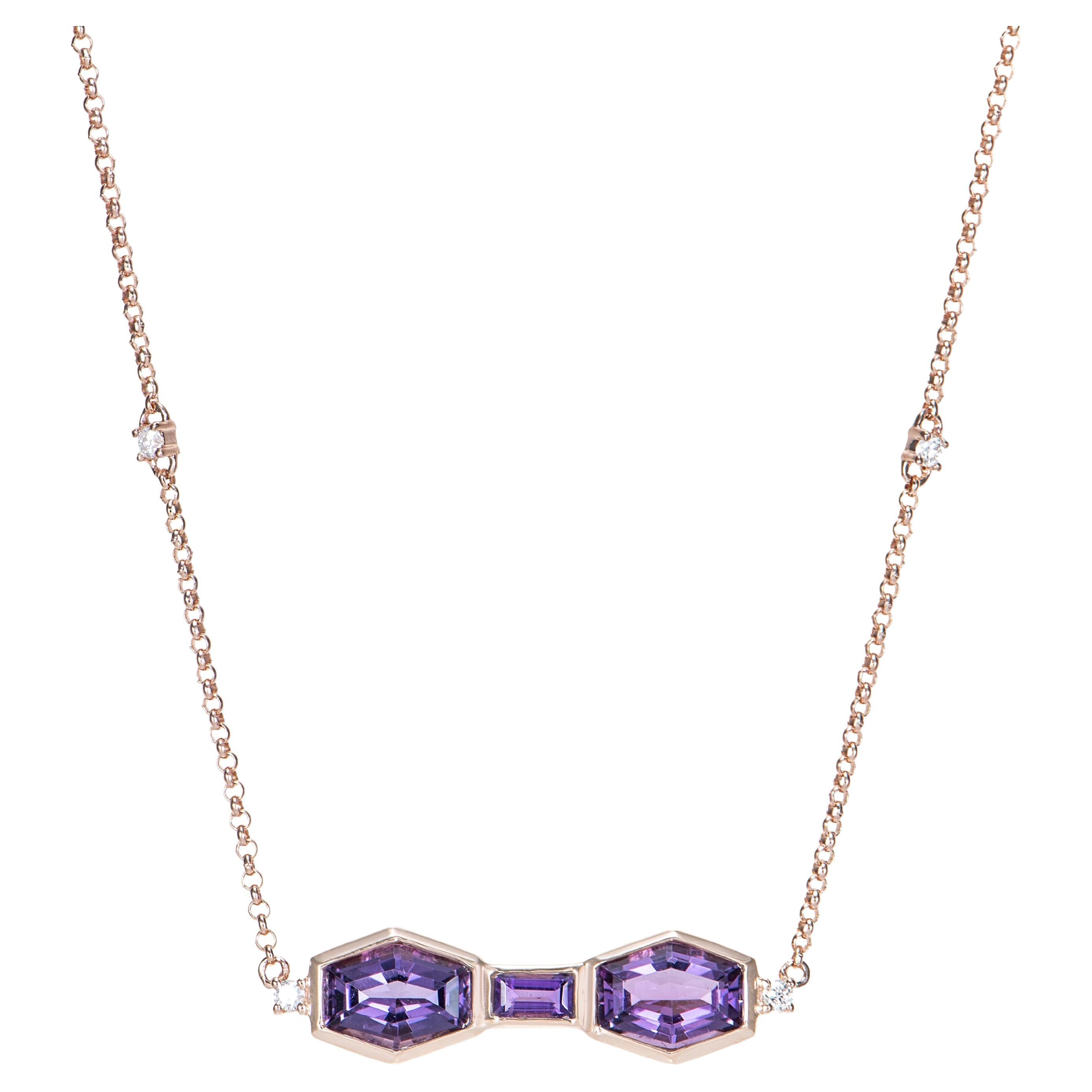 Sunita Nahata Amethyst 1.58ct. Pendant in 14Karat Rose Gold with Diamond. For Sale