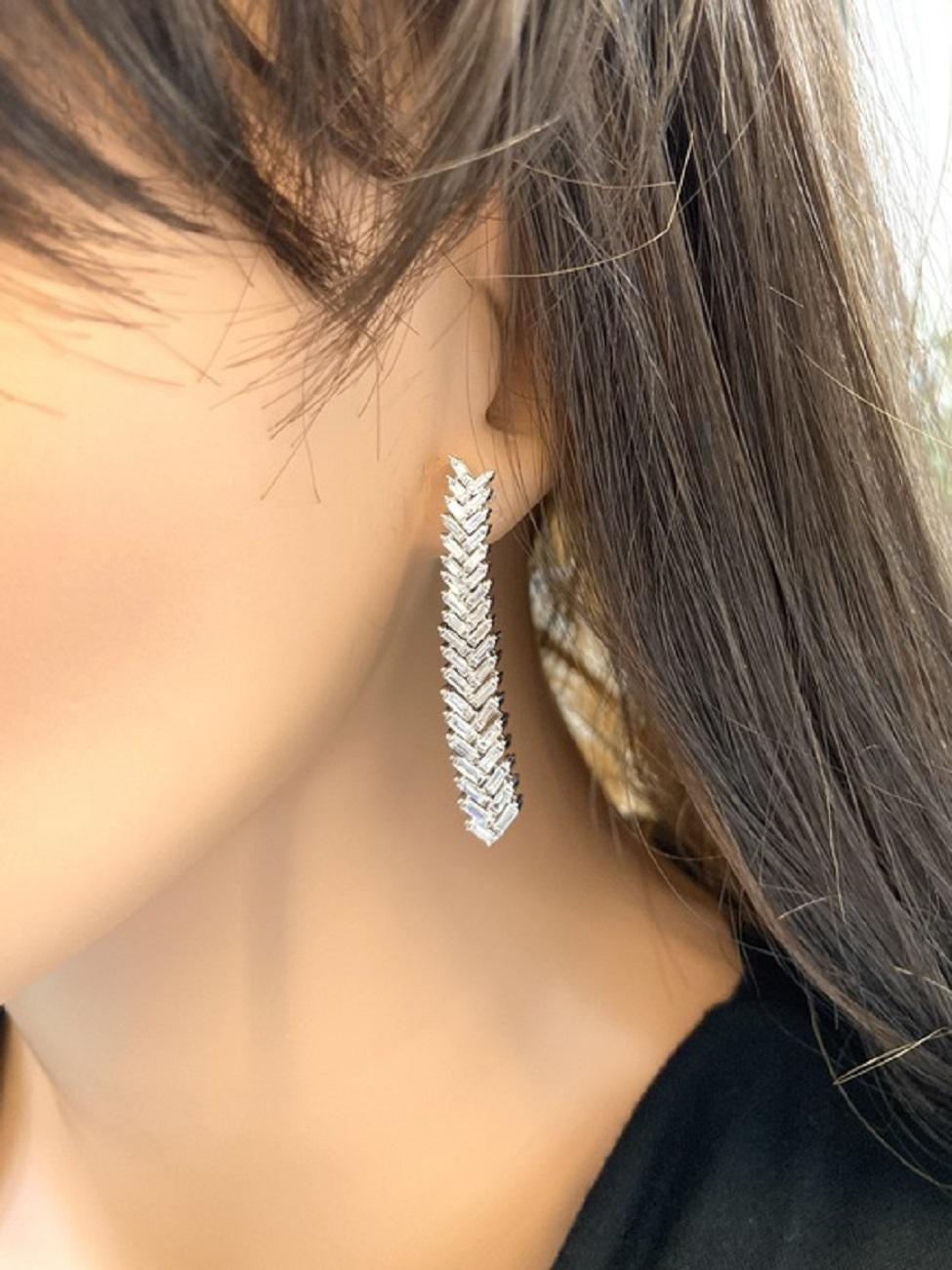 1,58 Karat Baguetteschliff Diamant-Mode-Ohrringe 18k TT Damen im Angebot