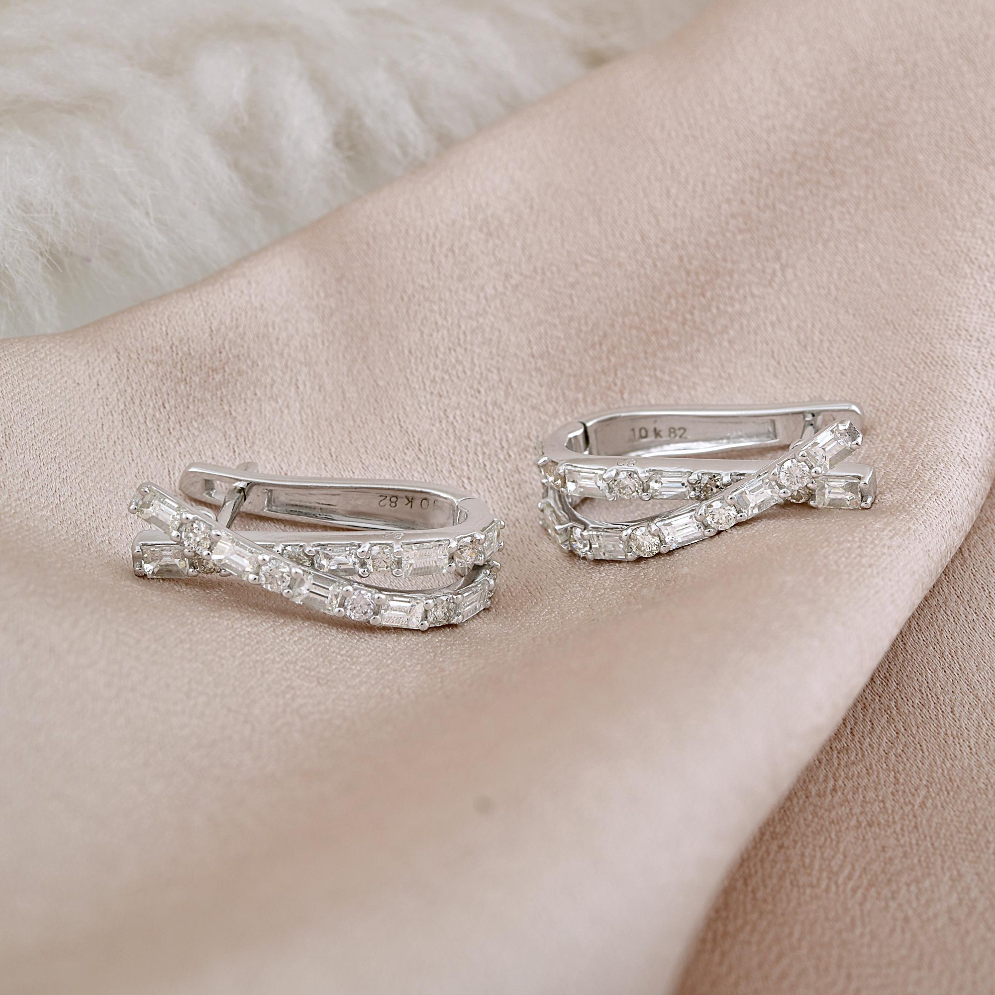 1,58 Karat Baguette Rundschliff SI/H Diamant-Creolen-Ohrringe 10 Karat Weißgold (Moderne) im Angebot