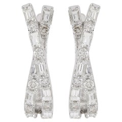 1.58 Carat Baguette Round Cut SI/H Diamond Hoop Earrings 10 Karat White Gold