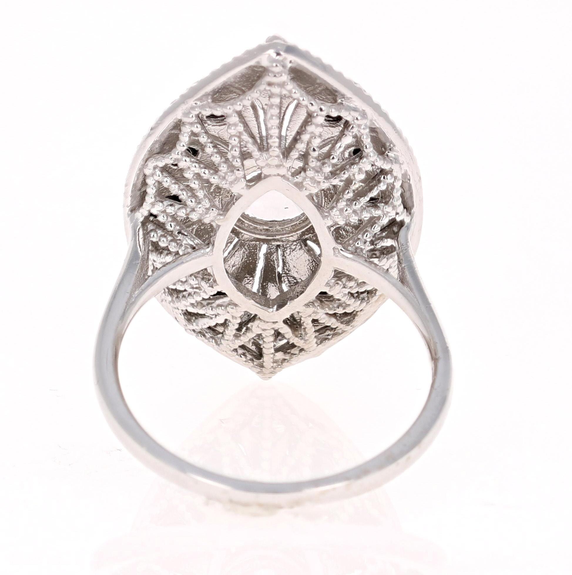 Women's 1.58 Carat Black and White Rose Cut Diamond Art Deco 18 Karat White Gold Ring