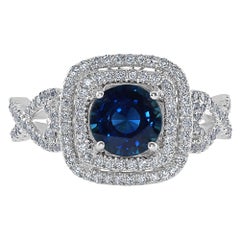 1.58 Carat Blue Sapphire and Diamond White Gold Cocktail Ring
