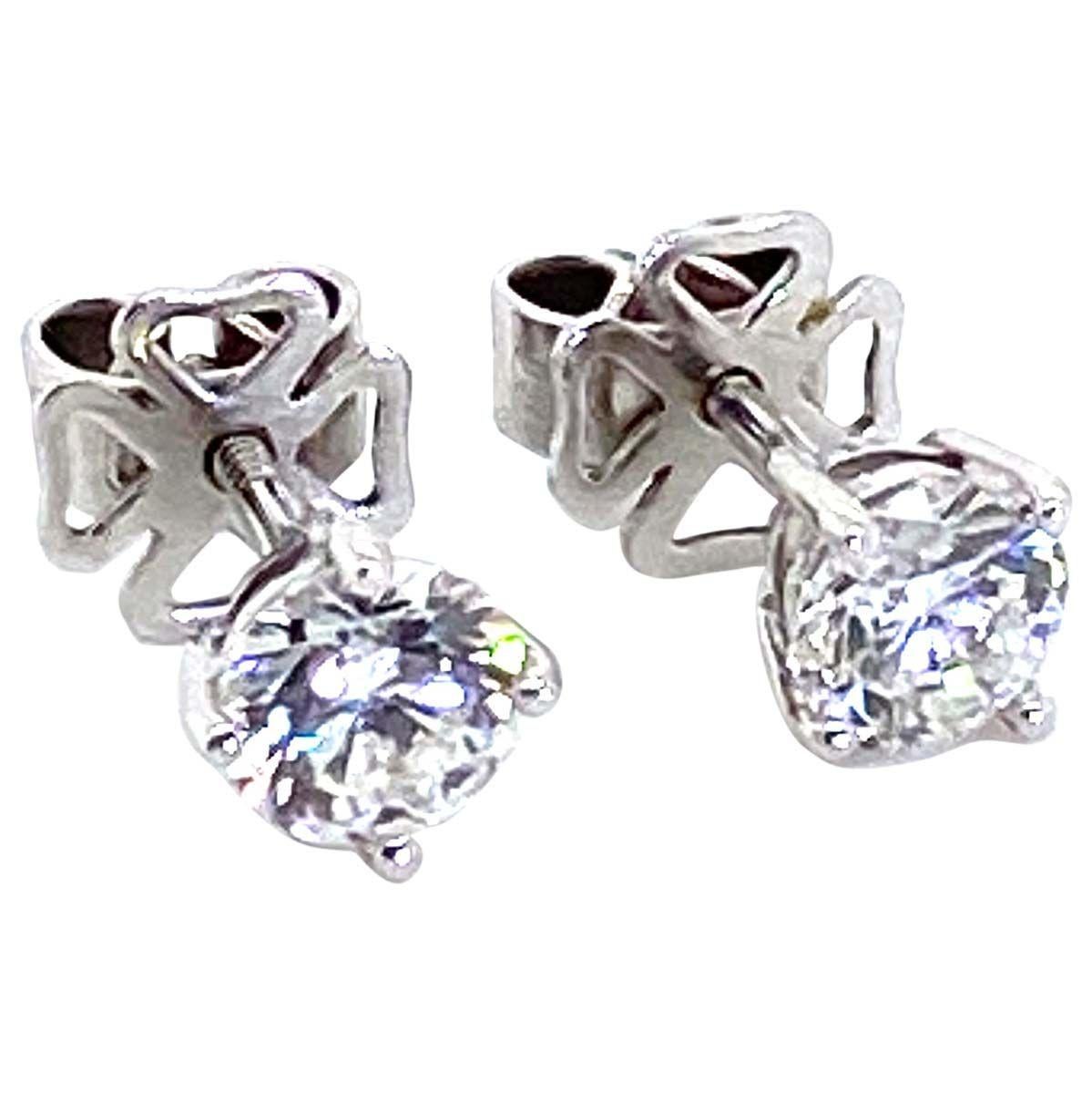 1.58 Carat Brilliant Cut Diamond 18 Karat White Gold Stud Earrings For Sale 6