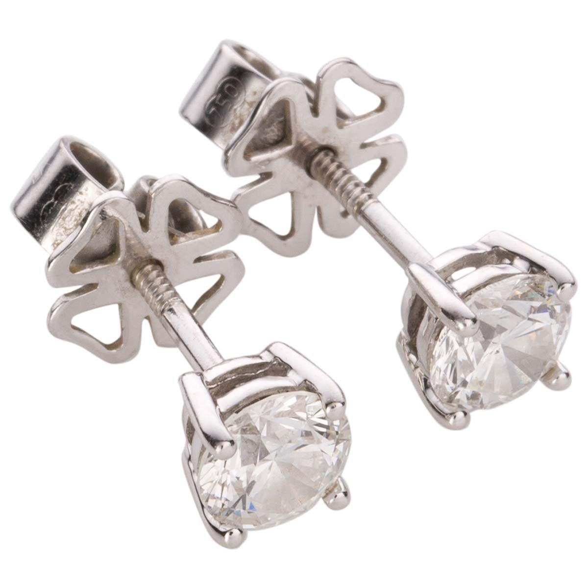 Round Cut 1.58 Carat Brilliant Cut Diamond 18 Karat White Gold Stud Earrings For Sale