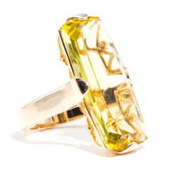 15.8 Carat Cushion Yellow Lemon Quartz and Diamond 9 Carat Gold Vintage Ring
