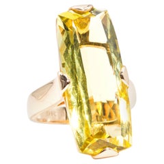 15.8 Carat Cushion Yellow Lemon Quartz and Diamond 9 Carat Gold Vintage Ring