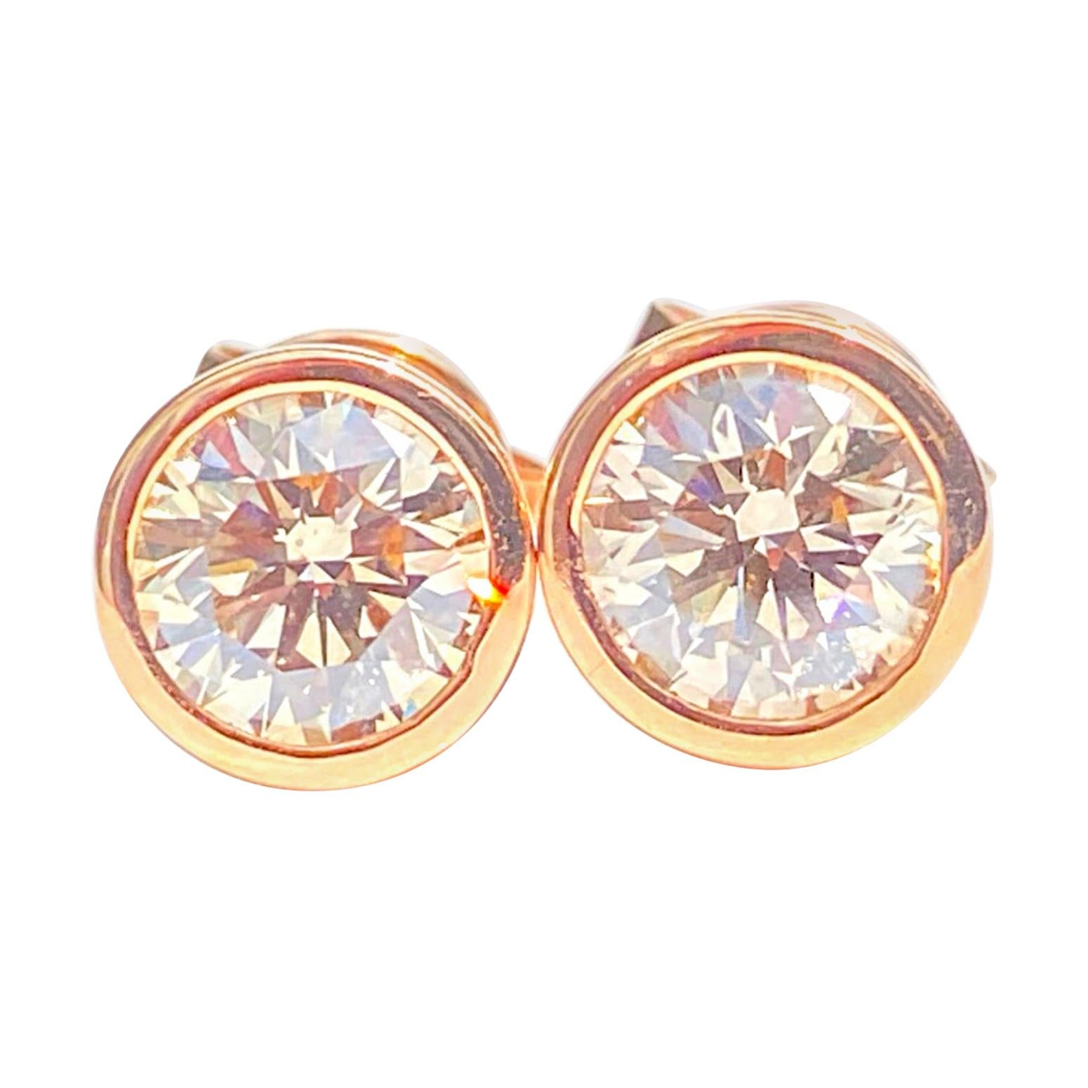 Pendientes de diamantes y oro rosa de 18k de 1,58 quilates Diamantes talla brillante redonda