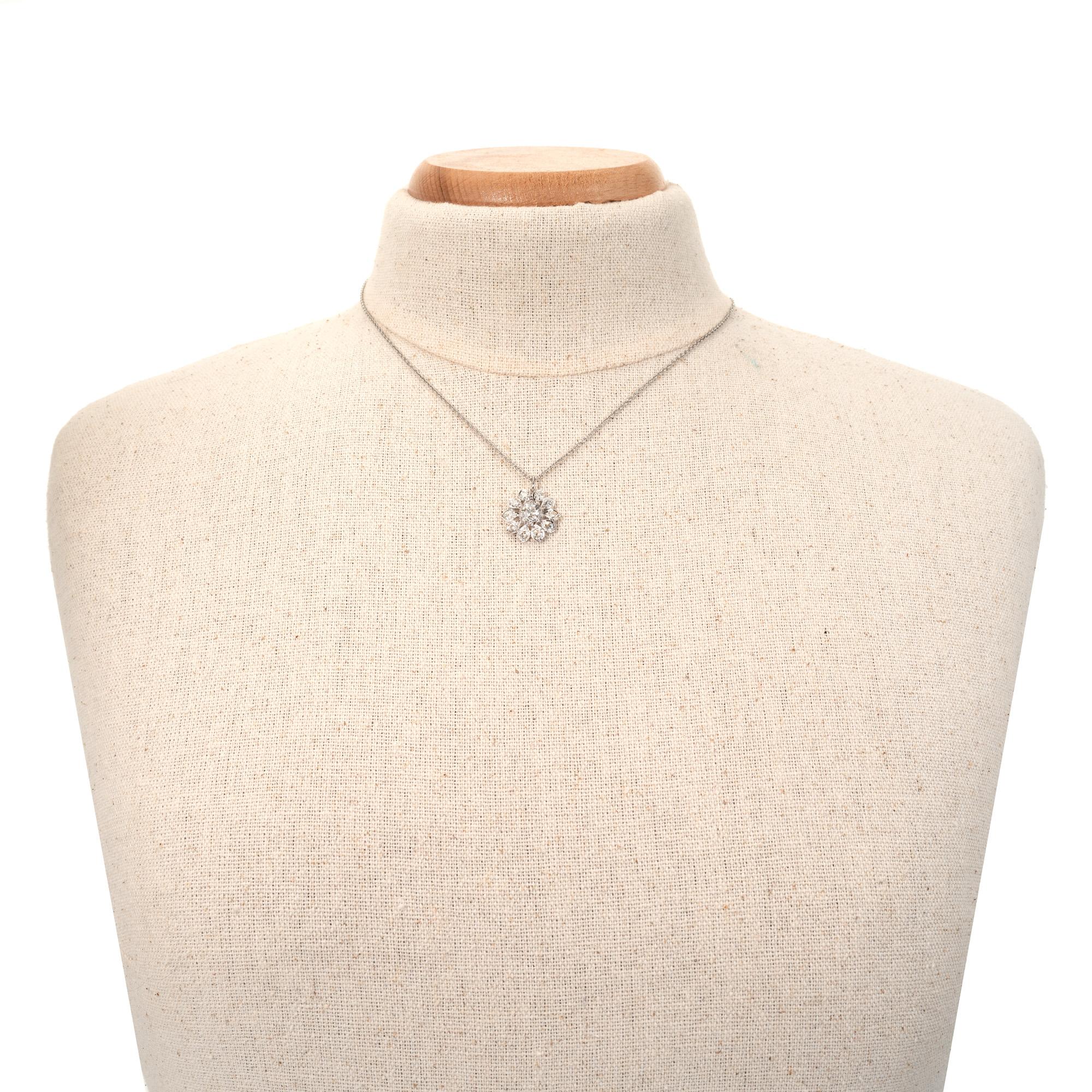 Women's 1.58 Carat Diamond Platinum Flower Pendant Necklace For Sale