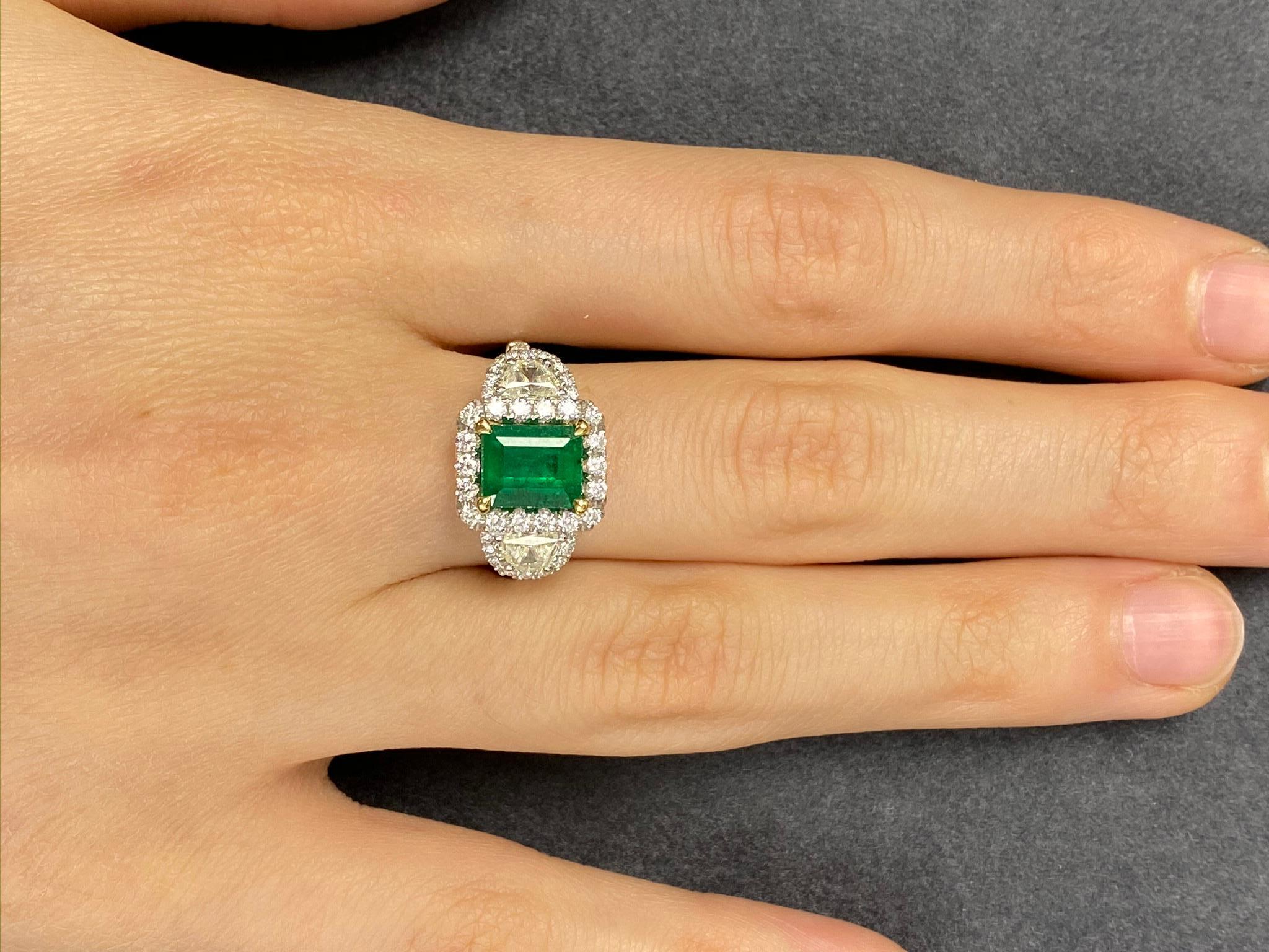 Emerald Cut 1.58 Carat Emerald and Diamond Cocktail Ring For Sale