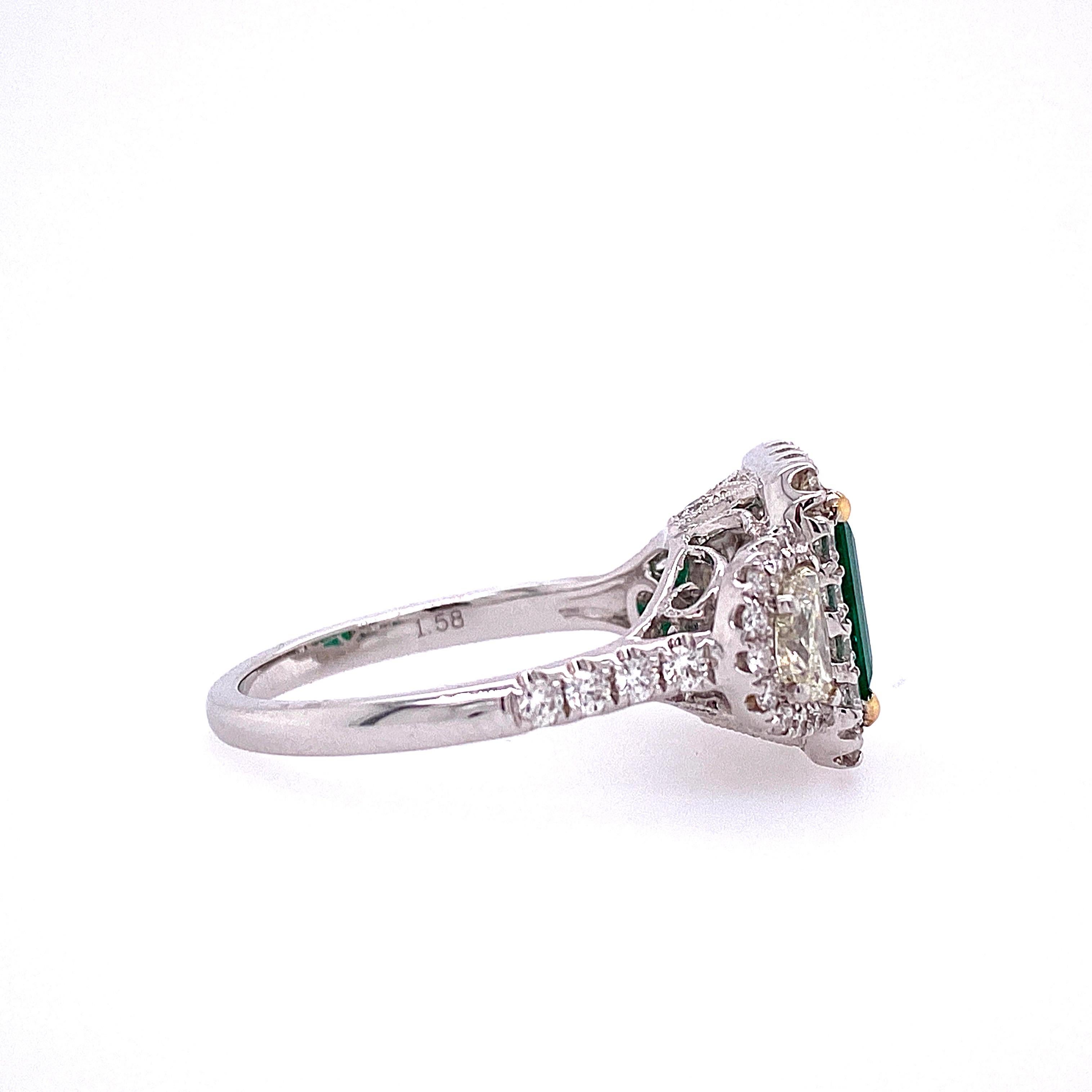 Women's 1.58 Carat Emerald and Diamond Cocktail Ring For Sale