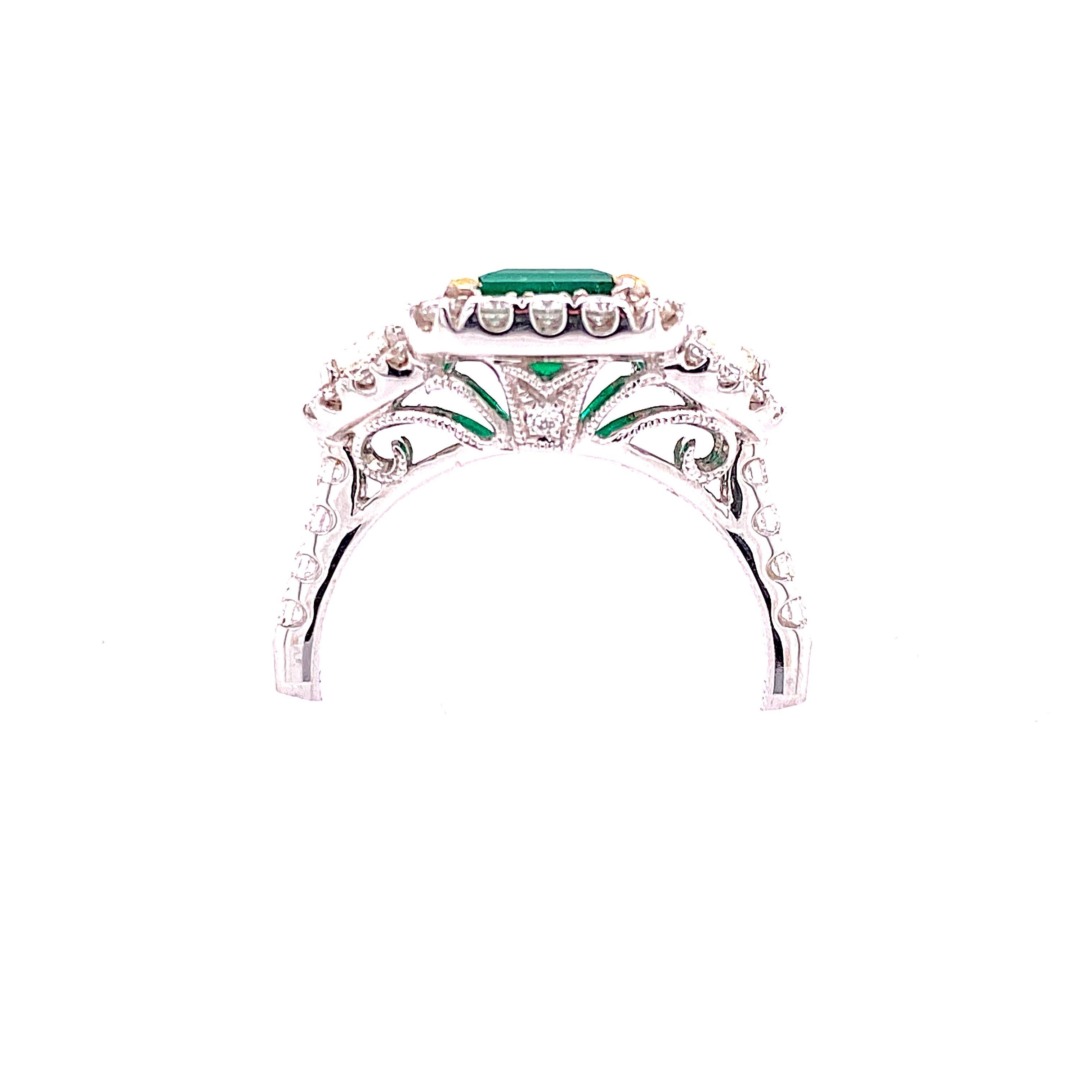 1.58 Carat Emerald and Diamond Cocktail Ring For Sale 1
