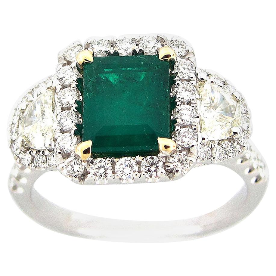 1.58 Carat Emerald and Diamond Cocktail Ring For Sale
