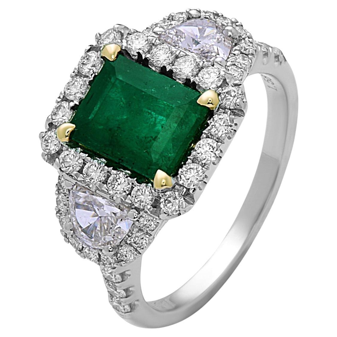 1.58 Carat Emerald and Diamond Cocktail Ring