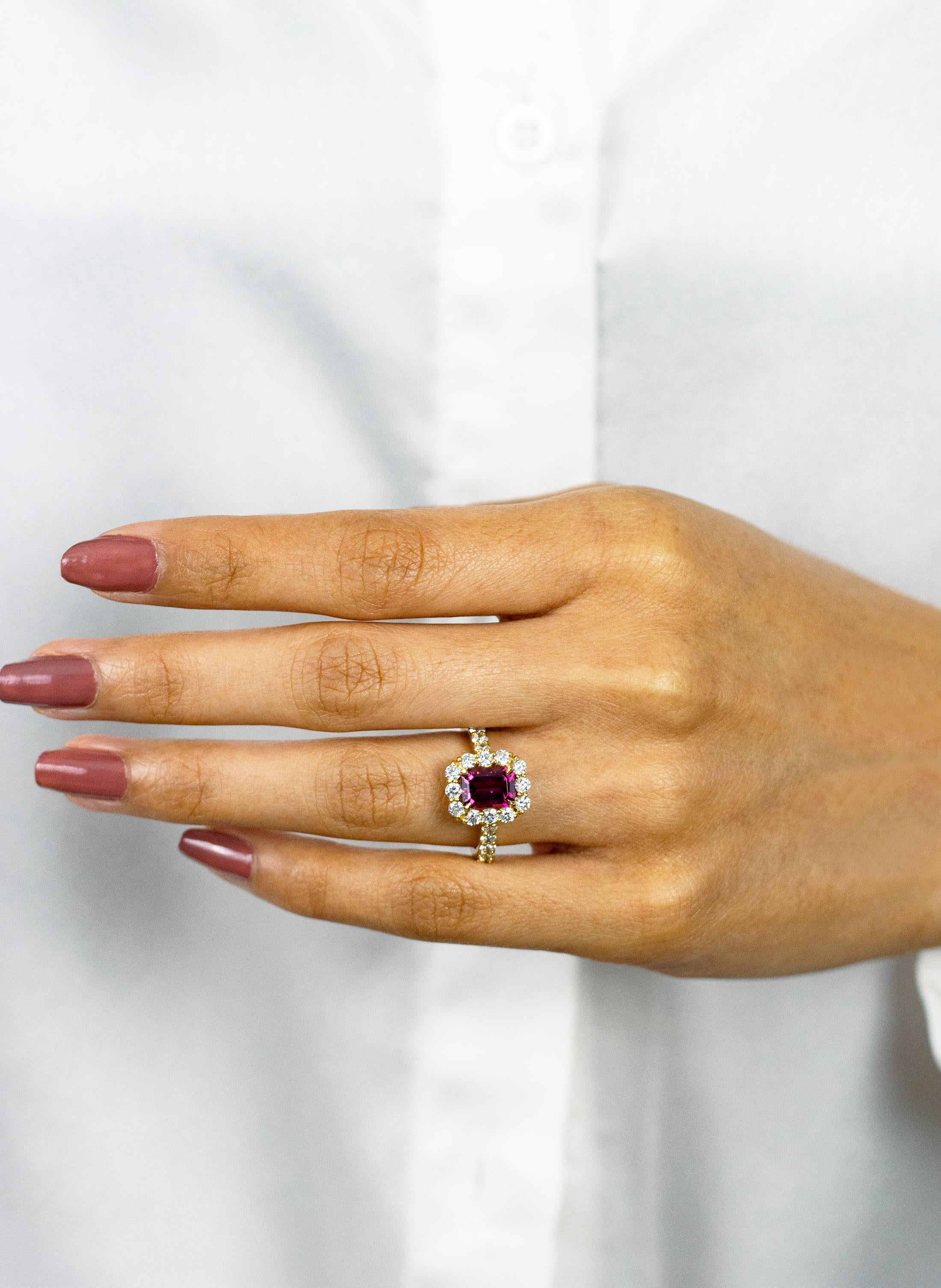 Women's Roman Malakov 1.58 Carats Emerald Cut Rubellite and Diamond Halo Engagement Ring