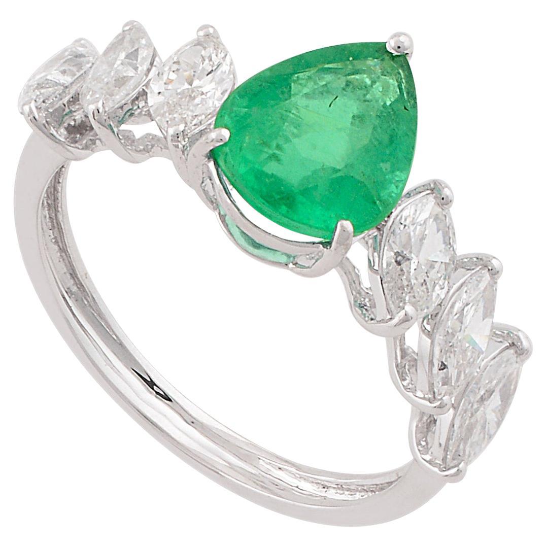 1.58 Carat Emerald Diamond 14 Karat Gold Ring For Sale