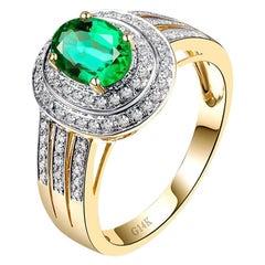 1.58 Carat Emerald Diamond Ring 14 Karat Yellow Gold