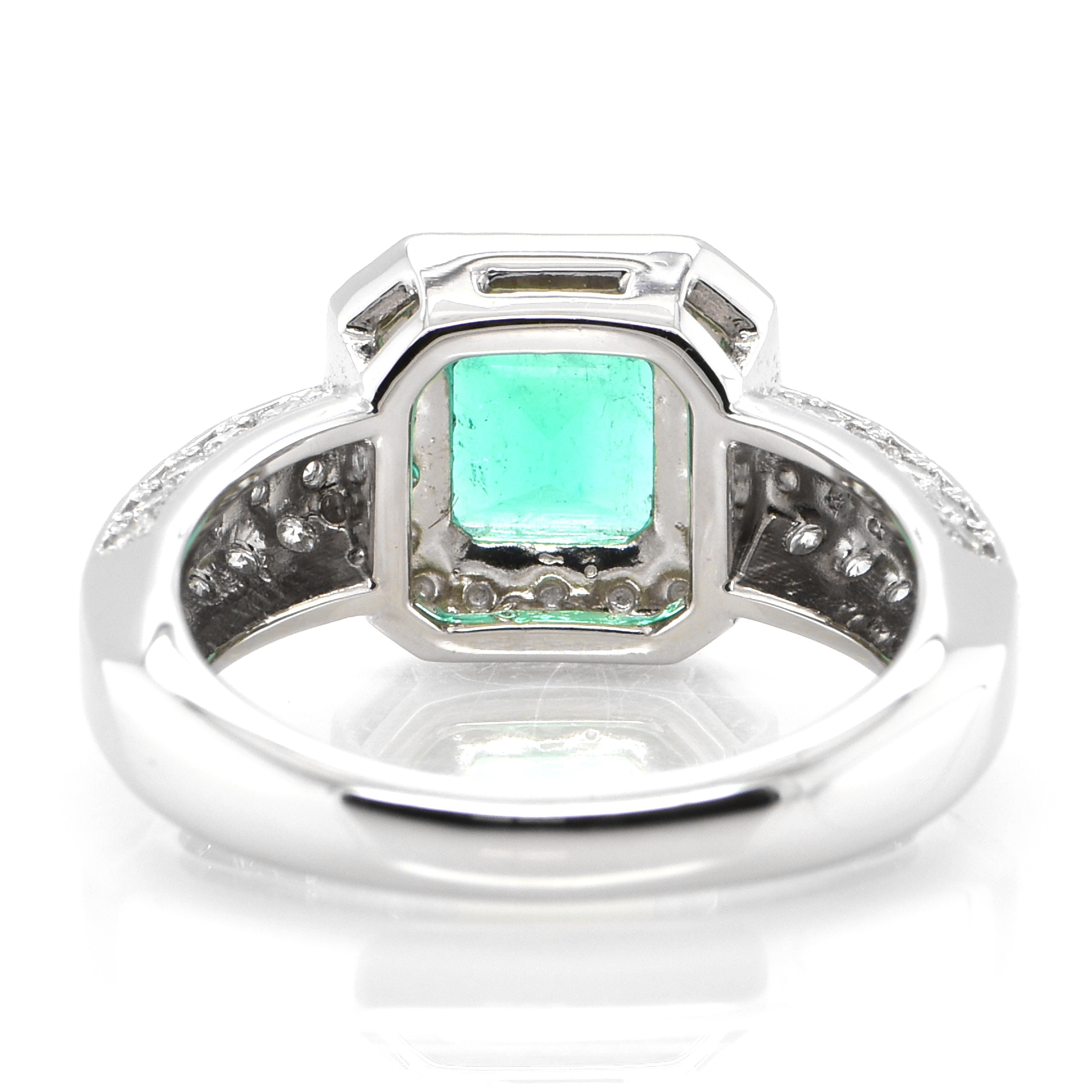 Women's 1.58 Carat Natural Colombian Emerald and Diamond Ring Set in Platinum For Sale