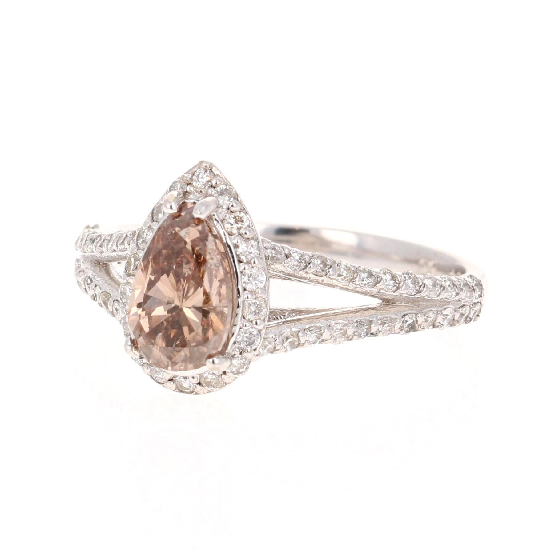 Contemporary 1.58 Carat Natural Fancy Brown Diamond Engagement 14 Karat White Gold Ring For Sale
