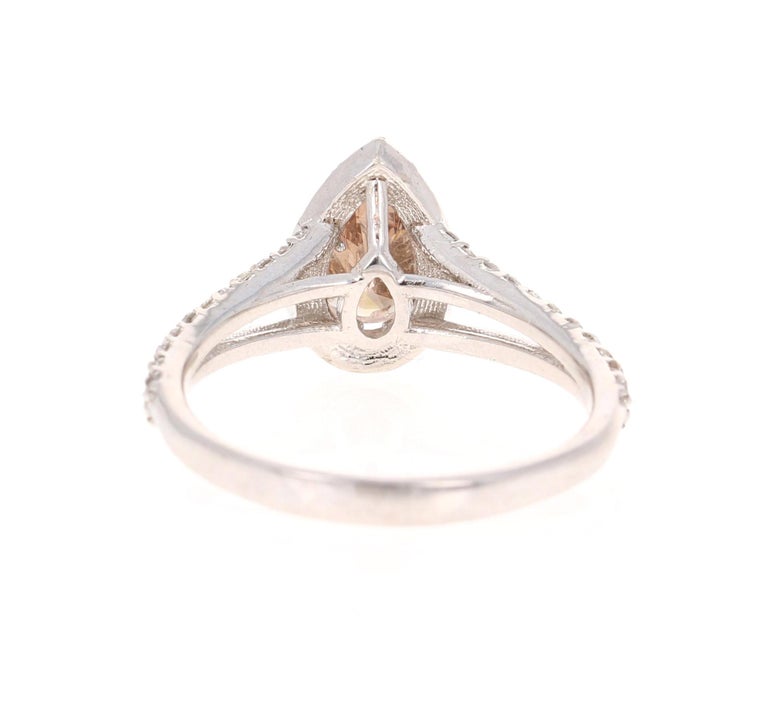 Pear Cut 1.58 Carat Natural Fancy Brown Diamond Engagement 14 Karat White Gold Ring For Sale