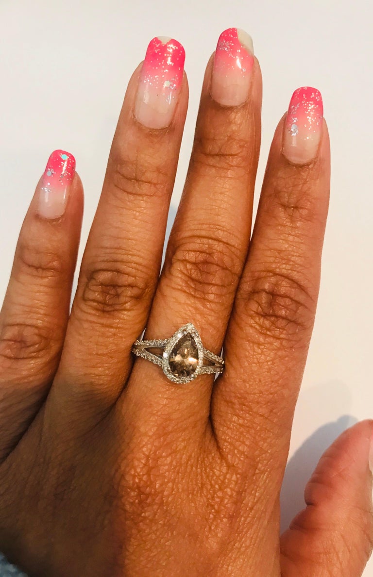 Women's 1.58 Carat Natural Fancy Brown Diamond Engagement 14 Karat White Gold Ring For Sale