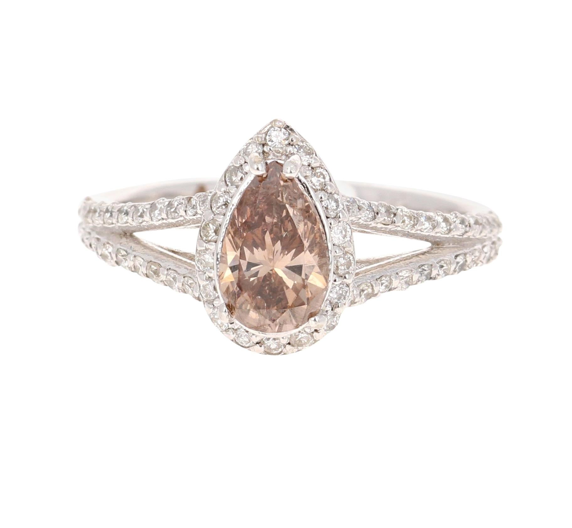 1.58 Carat Natural Fancy Brown Diamond Engagement 14 Karat White Gold Ring