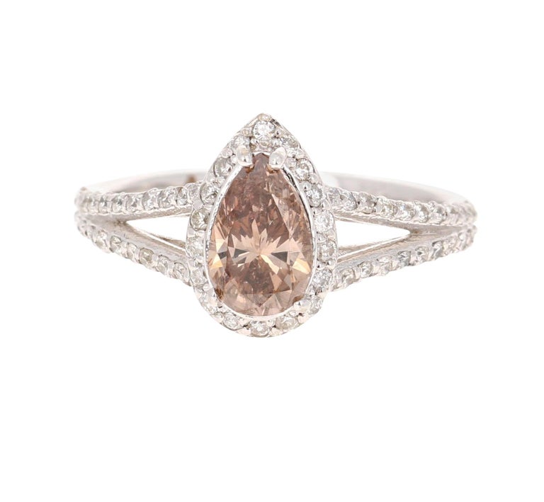 1.58 Carat Natural Fancy Brown Diamond Engagement 14 Karat White Gold Ring For Sale