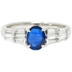 Vintage 1.58 Carat No Heat Burma Sapphire Diamond Platinum Statement Ring GIA