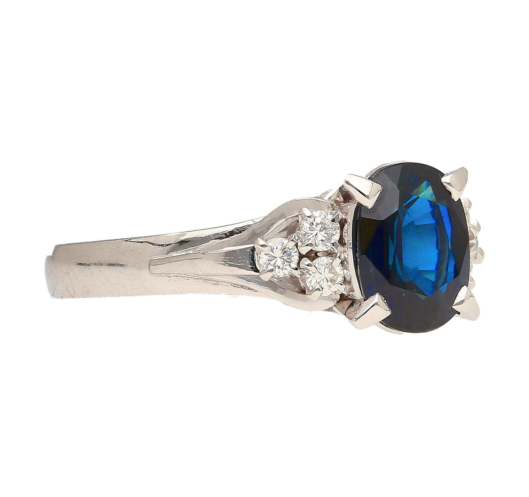 Women's 1.58 Carat Oval-Cut Blue Sapphire and Diamond Platinum Filigree Ring For Sale
