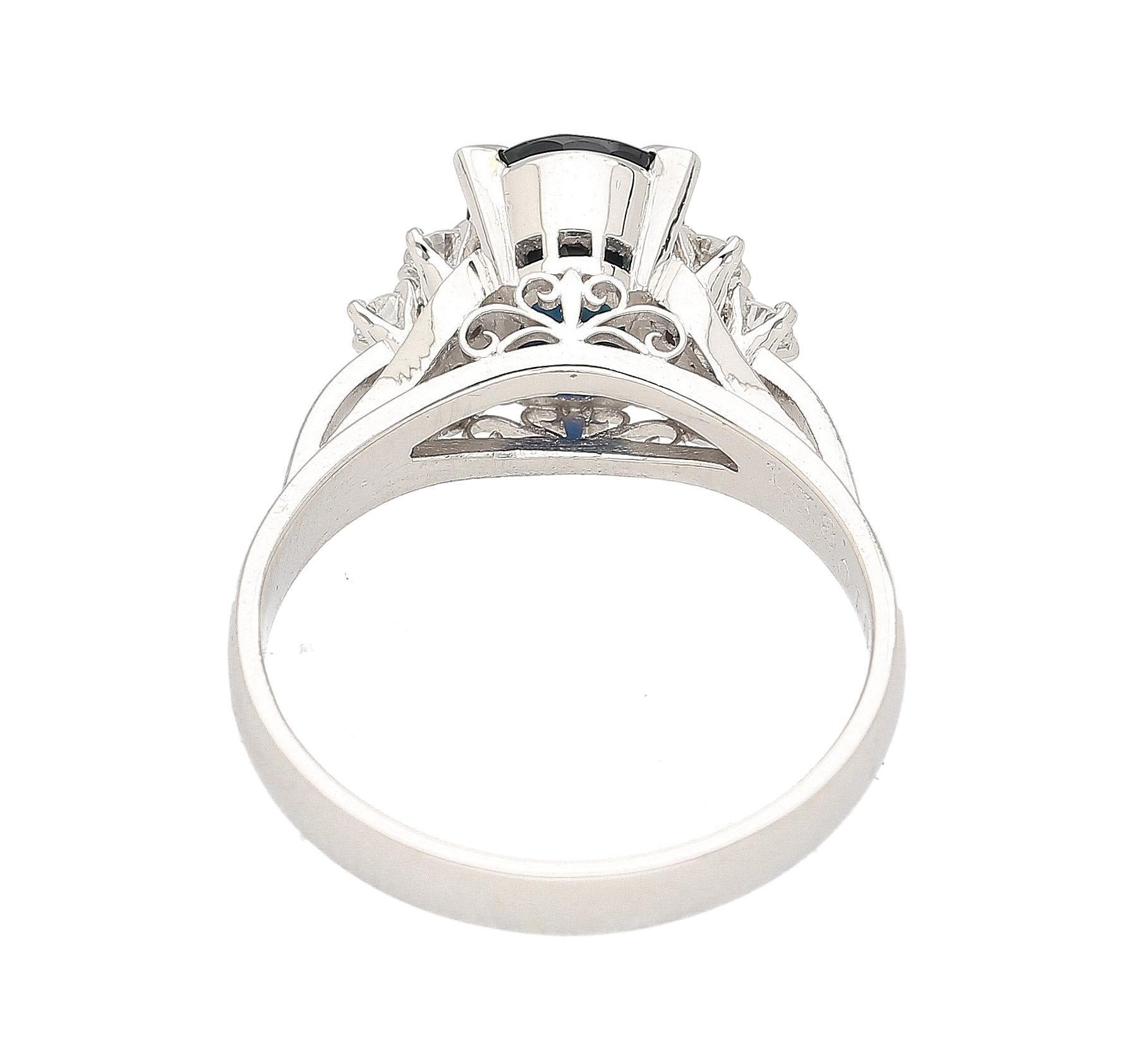 1.58 Carat Oval-Cut Blue Sapphire and Diamond Platinum Filigree Ring For Sale 1
