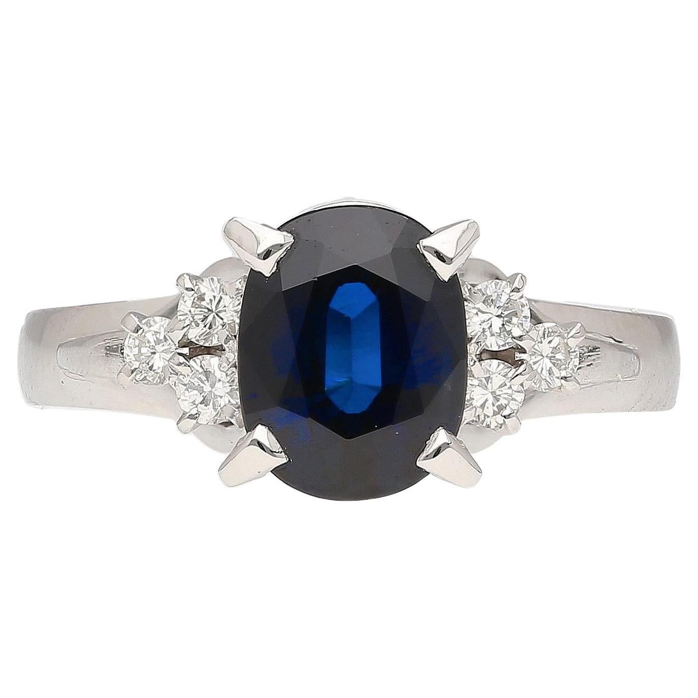 1.58 Carat Oval-Cut Blue Sapphire and Diamond Platinum Filigree Ring