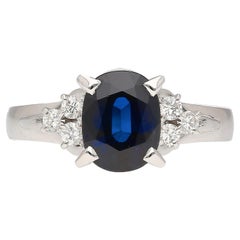 1.58 Carat Oval-Cut Blue Sapphire and Diamond Platinum Filigree Ring