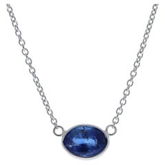 1.58 Carat Oval Sapphire Blue Fashion Necklaces In 14k White Gold