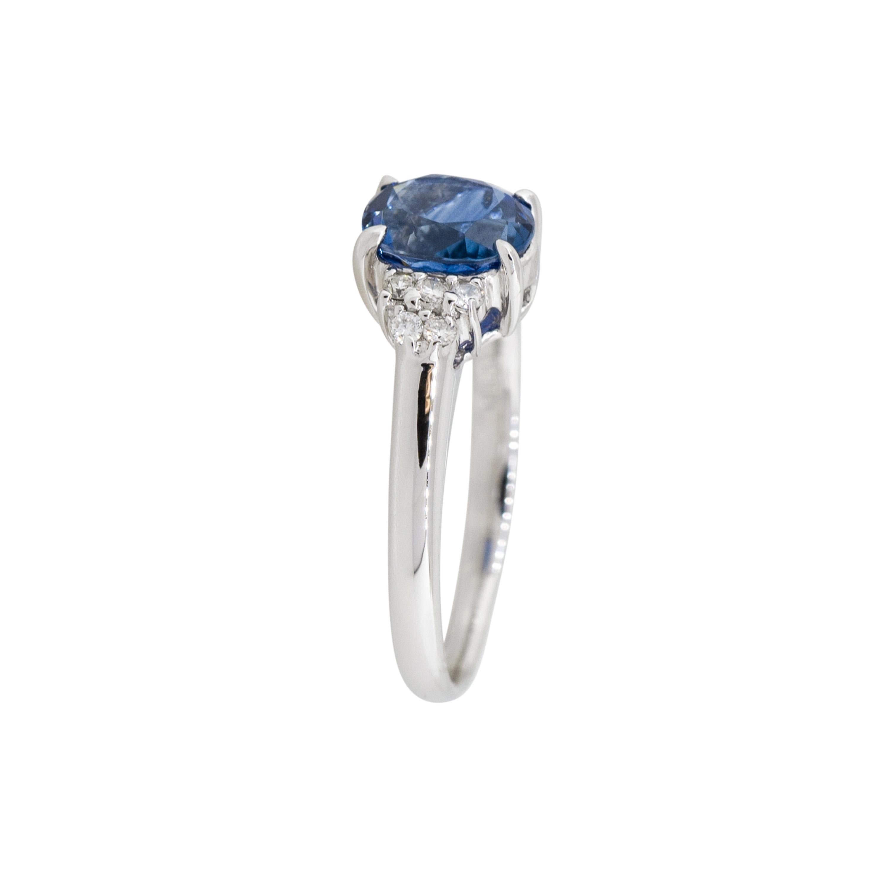 Bague cocktail en platine avec saphir de forme ovale de 1,58 carat et grappe de diamants, en stock en vente 13