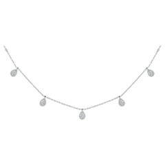 1.58 Carat Total Weight Pear Diamond Halo Station Necklace in 14k White Gold