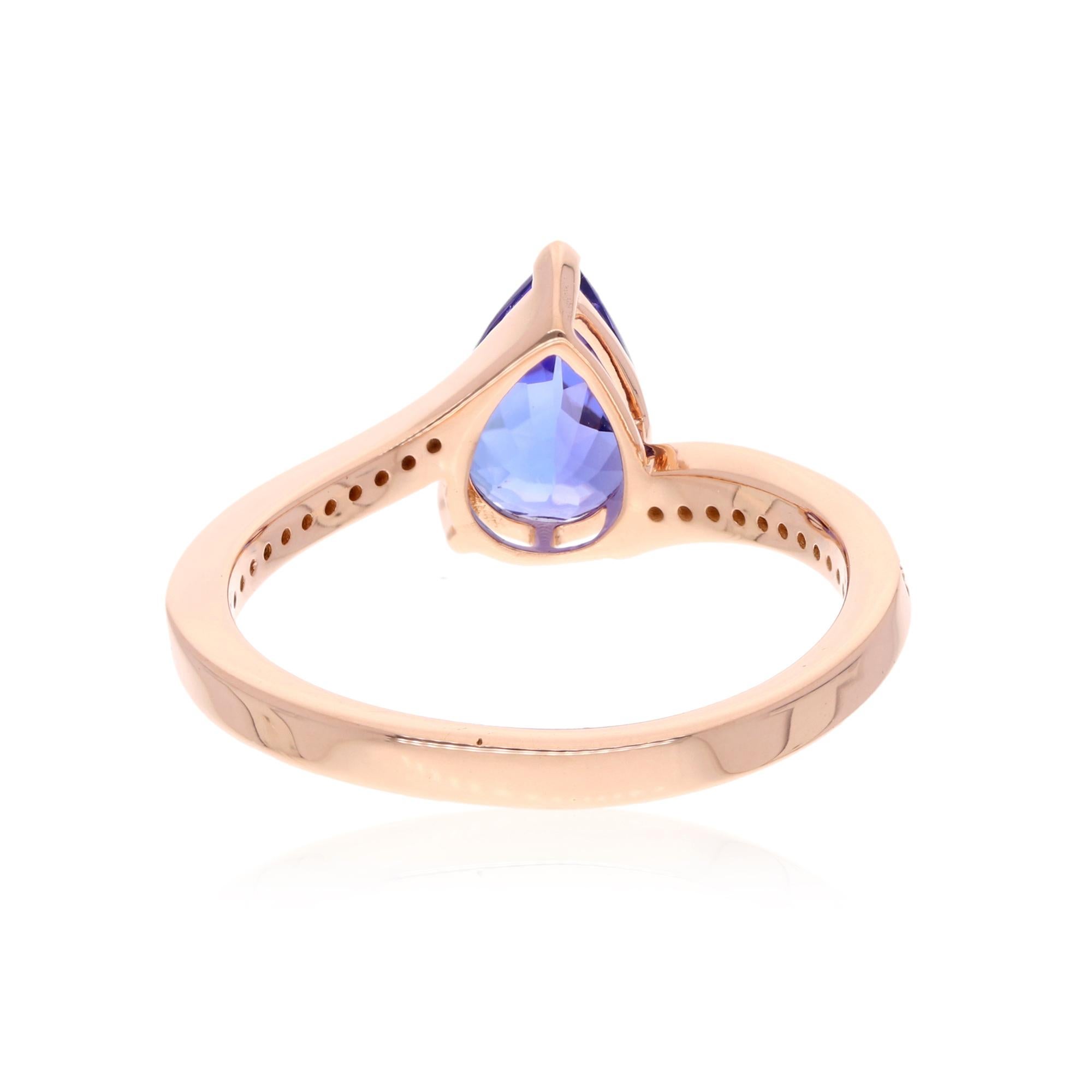 Pear Cut 1.58 Carat Pear Shape Tanzanite Ring 0.10 Ct Pave Diamond 18 Karat Rose Gold For Sale