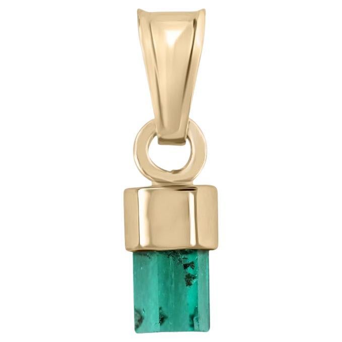 1.58 Carat Rough Colombian Emerald Pendant  18K Gold Vivid Green Crystal