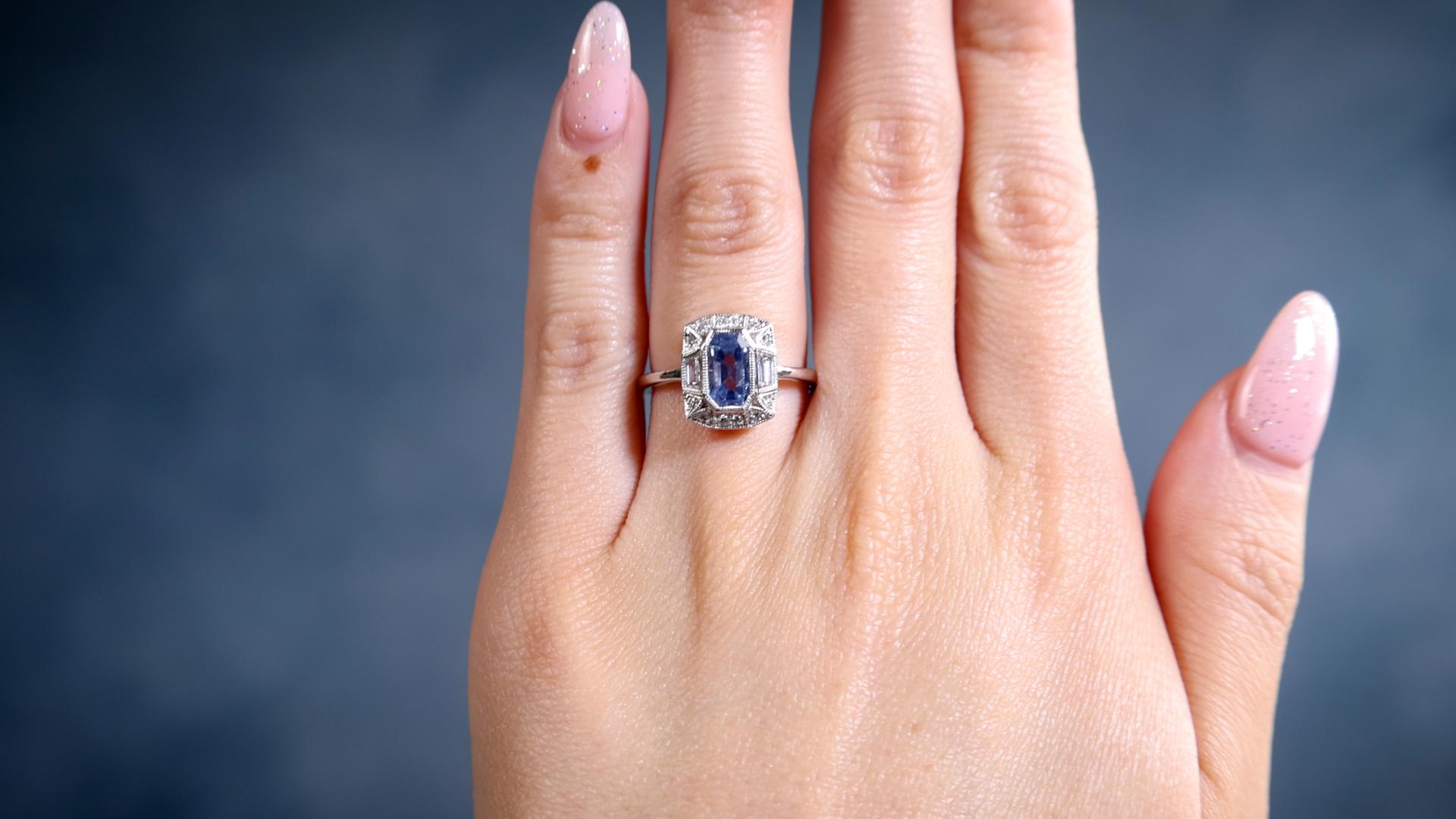 Brilliant Cut 1.58 Carat Sapphire and Diamond 18k White Gold Ring