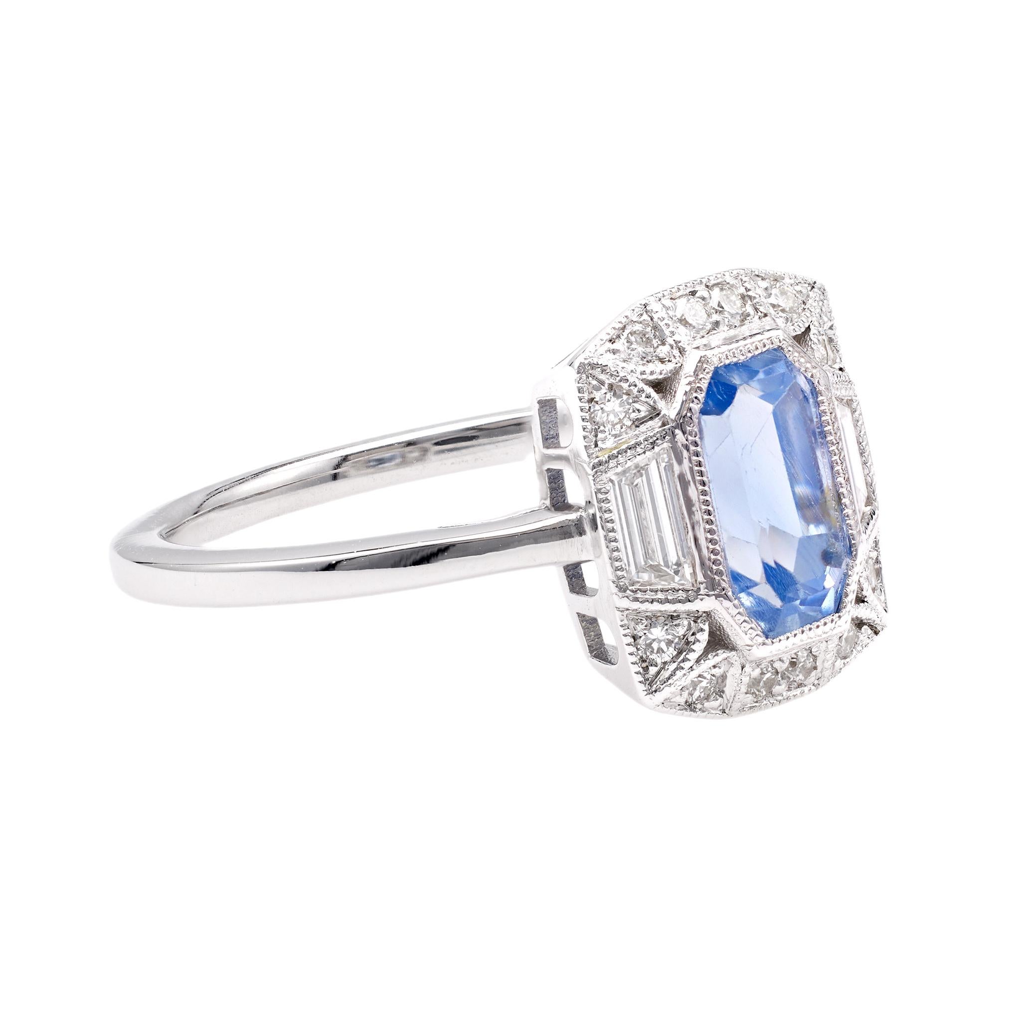 Women's or Men's 1.58 Carat Sapphire and Diamond 18k White Gold Ring