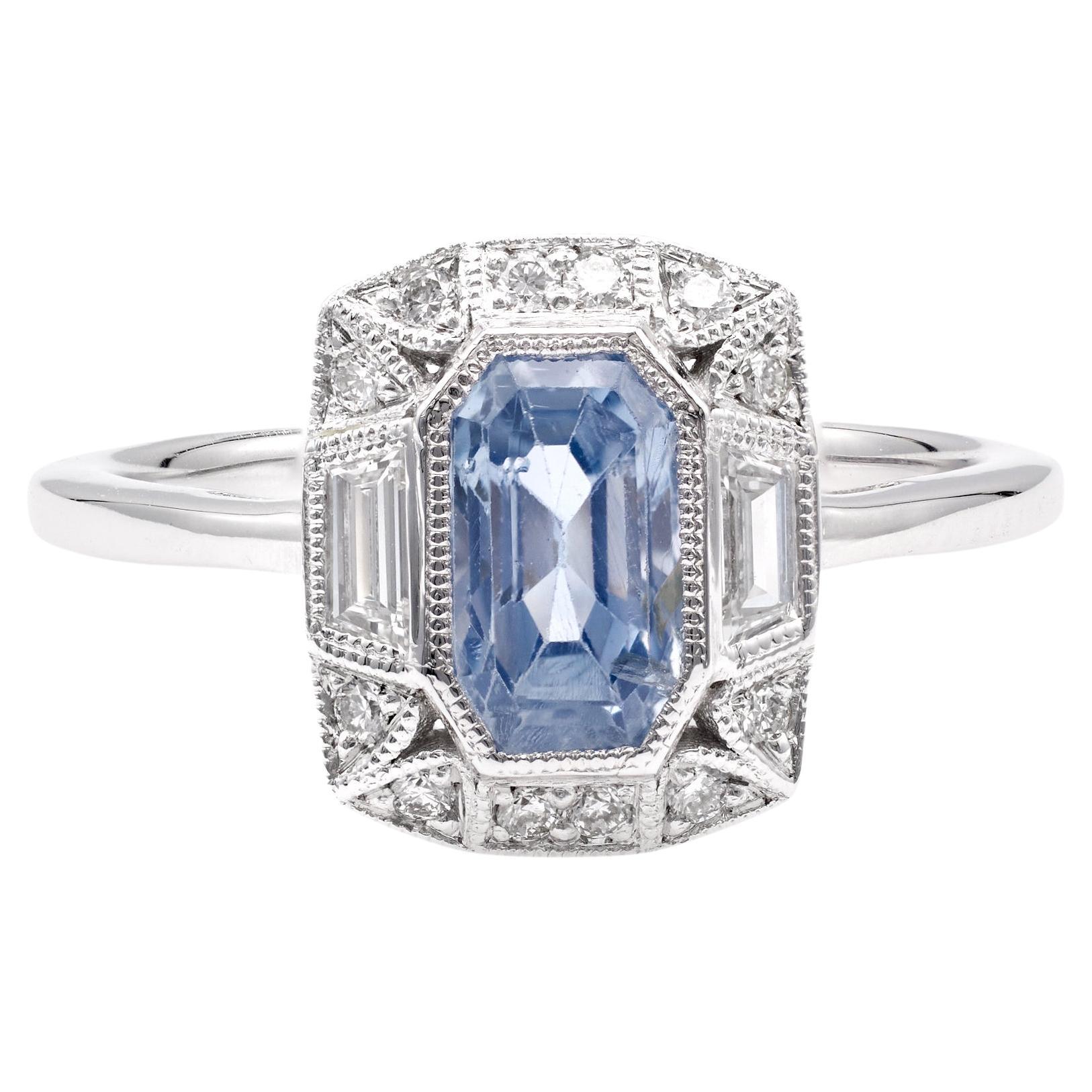 1.58 Carat Sapphire and Diamond 18k White Gold Ring