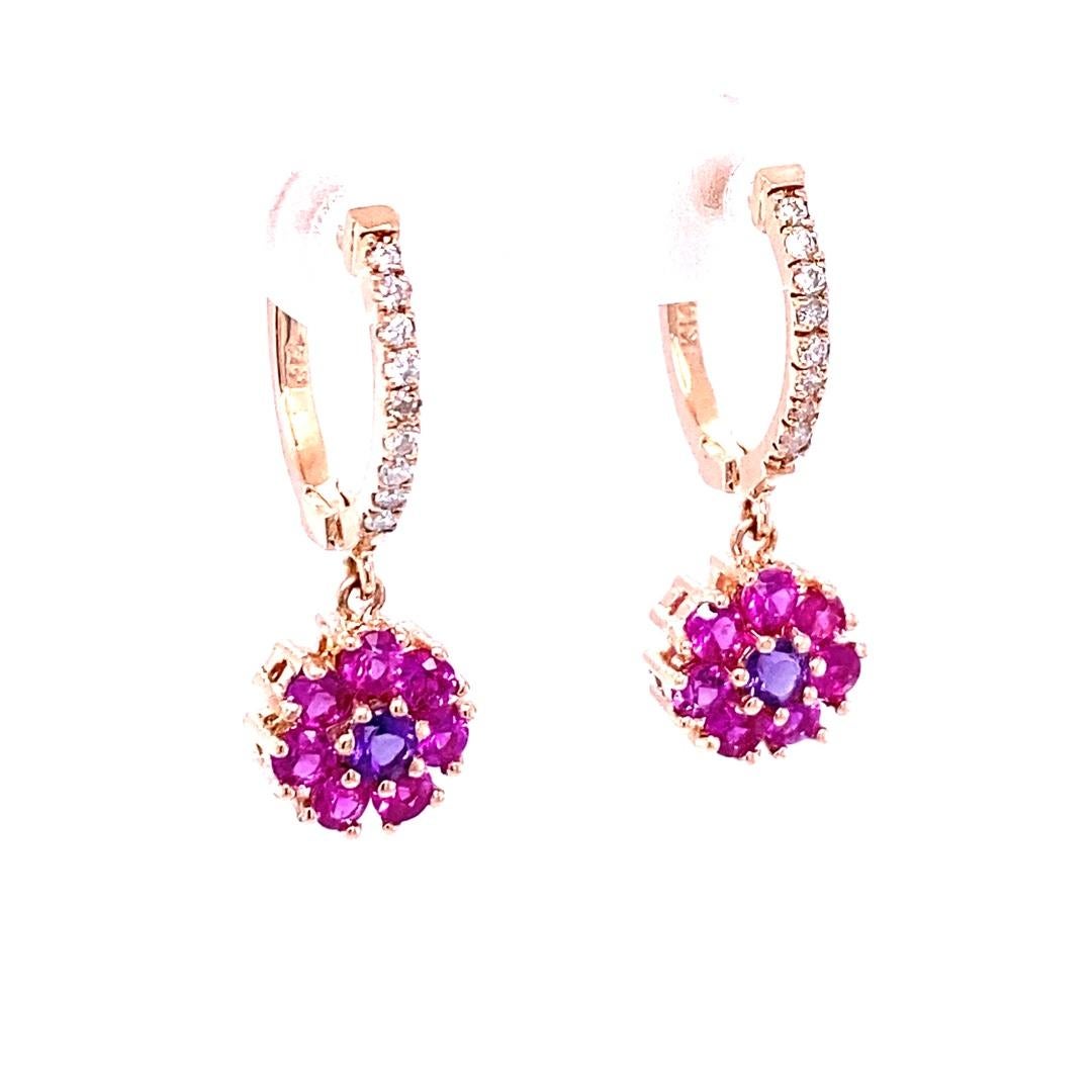Contemporary Pink Sapphire Amethyst  Diamond Rose Gold Drop Earrings