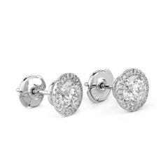 1.58 Carat VVS2 Natural White Round Diamond 18 Karat White Gold Stud Earrings