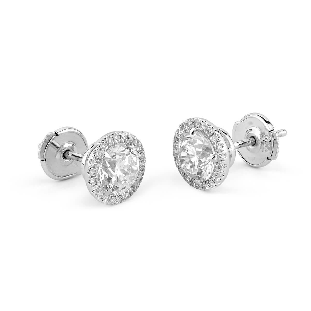 1.58 Carat VVS2 Natural White Round Diamond 18 Karat White Gold Stud Earrings In New Condition For Sale In London, GB
