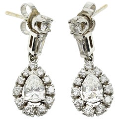 1.58 Carats Diamond 14 Karat White Gold Drop Earrings