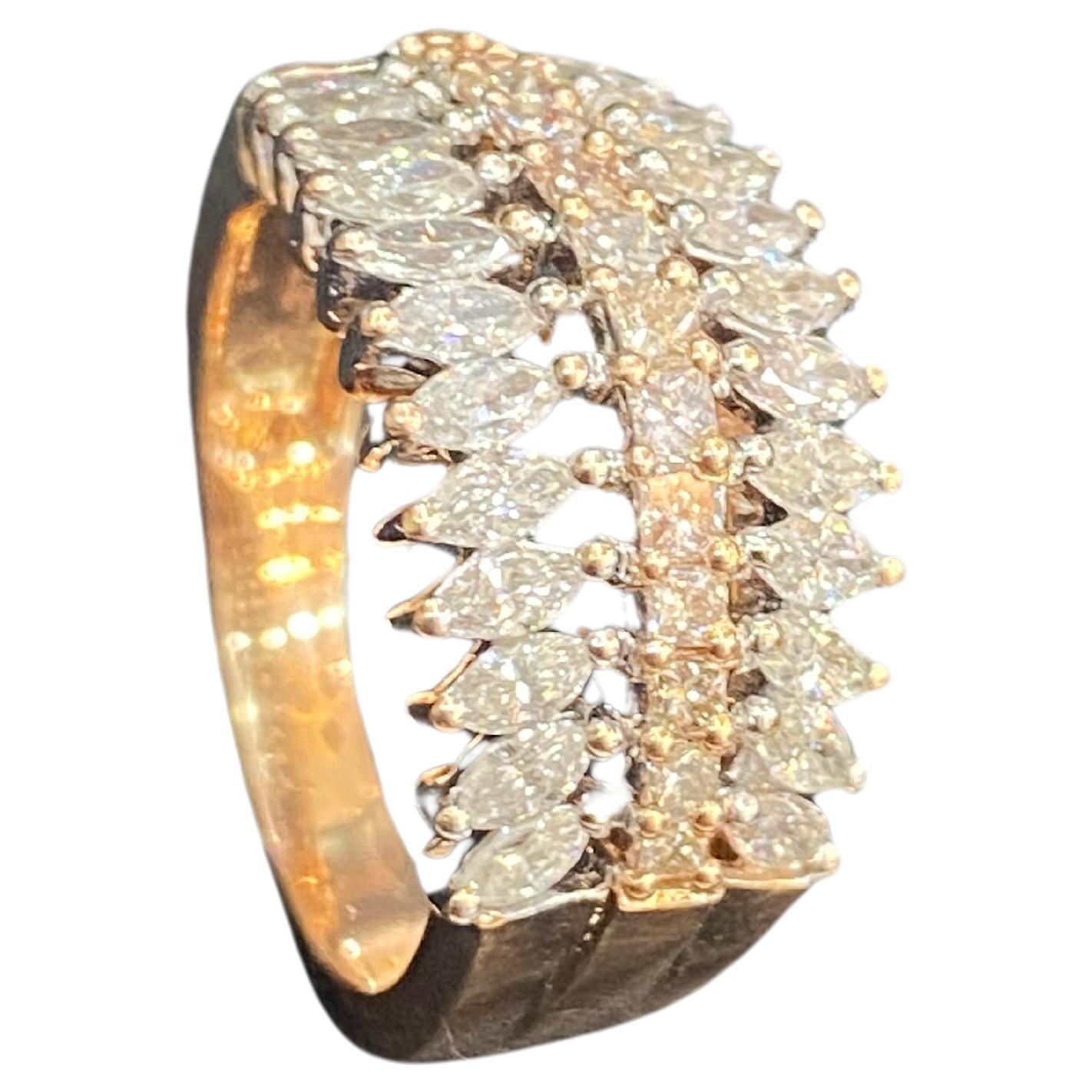 1.58 Carats F/VS1 Marquise & Round Diamonds Engagement Ring 14K Rose Gold