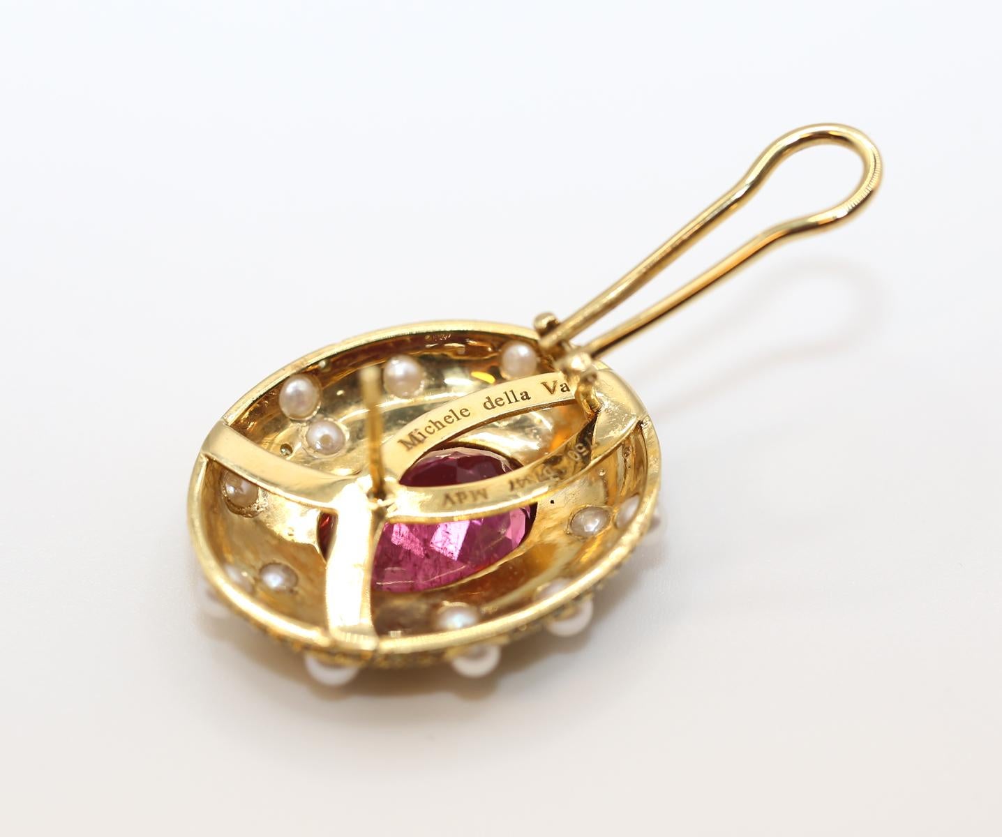 Women's 15.8 Carats Tourmaline Fancy Yellow Diamonds Pearls Earrings 18K Gold, 1999