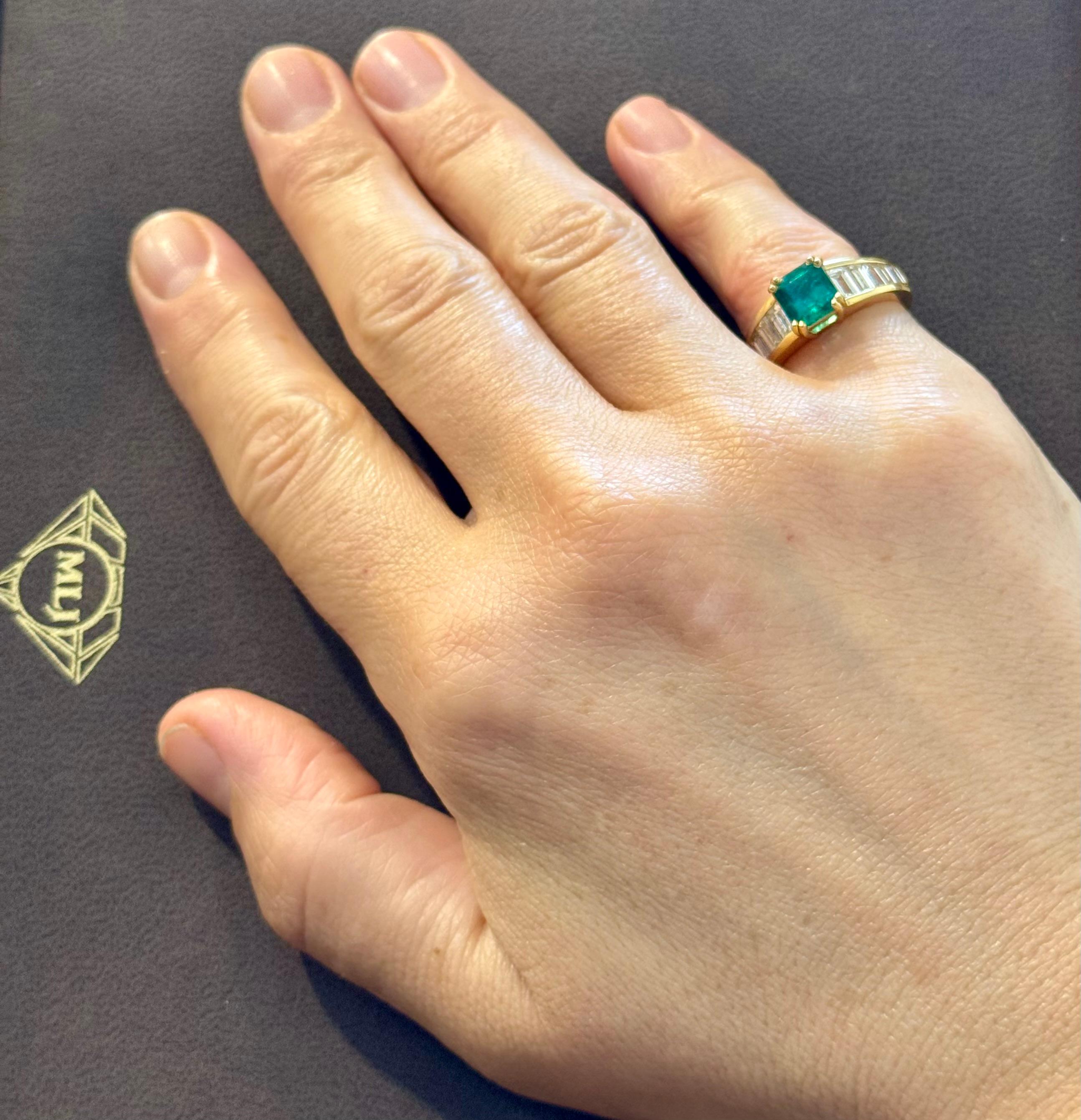 1.58 Ct Cushion Cut Colombian Emerald & 1.5 Ct Diamond Ring in 18K Yellow Gold For Sale 11