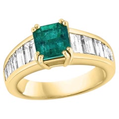 1.58 Ct Cushion Cut Colombian Emerald & 1.5 Ct Diamond Ring in 18K Yellow Gold